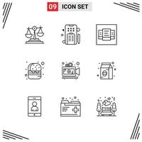 Pack of 9 creative Outlines of bean movie layout camera fast food Editable Vector Design Elements