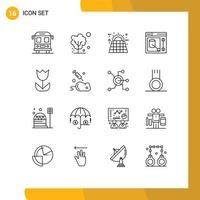 Group of 16 Outlines Signs and Symbols for camera tool battery designer energy Editable Vector Design Elements