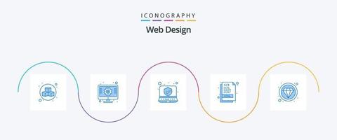 diseño web azul 5 paquete de iconos que incluye caro. documento. web. codificación. página vector