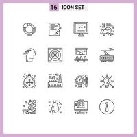 Set of 16 Vector Outlines on Grid for research laboratory report education heartbeat Editable Vector Design Elements