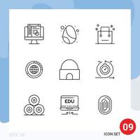 User Interface Pack of 9 Basic Outlines of statistics globe cart global management Editable Vector Design Elements