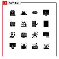 16 Creative Icons Modern Signs and Symbols of content display sun computer duplicate Editable Vector Design Elements