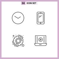 Set of 4 Vector Filledline Flat Colors on Grid for basic gear clock mobile settings Editable Vector Design Elements