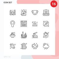 Modern Set of 16 Outlines and symbols such as internet air diaper cool schoolbag Editable Vector Design Elements