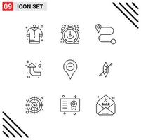 Set of 9 Vector Outlines on Grid for boat pin route navigation location Editable Vector Design Elements