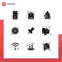 9 User Interface Solid Glyph Pack of modern Signs and Symbols of cloud pin promotion marker investment Editable Vector Design Elements