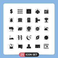 User Interface Pack of 25 Basic Solid Glyphs of customer iot page internet of things printer Editable Vector Design Elements