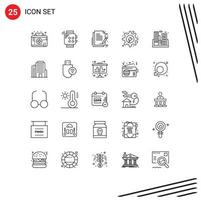 Set of 25 Vector Lines on Grid for gear hydro smartwatch energy document Editable Vector Design Elements