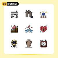 Universal Icon Symbols Group of 9 Modern Filledline Flat Colors of kissing chart house business network Editable Vector Design Elements