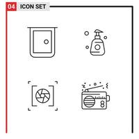 Set of 4 Modern UI Icons Symbols Signs for buildings camera home shower bottle lens Editable Vector Design Elements