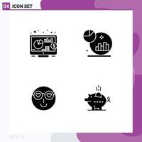 4 Universal Solid Glyph Signs Symbols of investment love analysis marketing user Editable Vector Design Elements