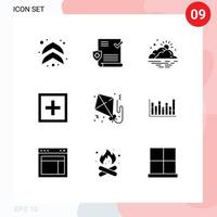 Group of 9 Modern Solid Glyphs Set for kite question day information help Editable Vector Design Elements