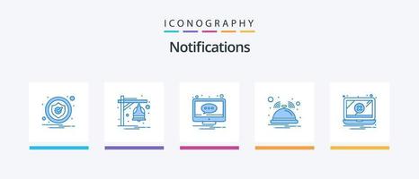 Notifications Blue 5 Icon Pack Including error. notification. chat. hotel. screen. Creative Icons Design vector