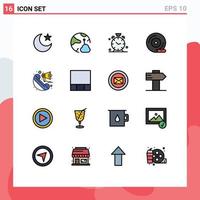 Set of 16 Modern UI Icons Symbols Signs for announcement peripheral device alarm dvd cd Editable Creative Vector Design Elements
