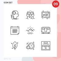 Stock Vector Icon Pack of 9 Line Signs and Symbols for event date fish calendar cook Editable Vector Design Elements