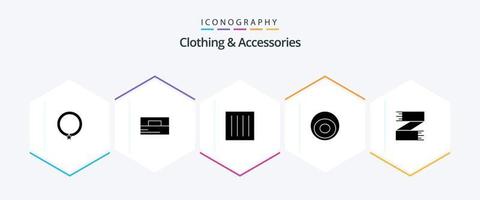 ropa y accesorios Paquete de iconos de 25 glifos que incluye accesorios. Moda. cuidado. pulsera. ropa sucia vector