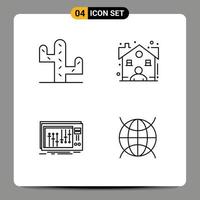 paquete de iconos de vector de stock de 4 signos y símbolos de línea para elementos de diseño de vector editables de Internet de consola de estado de música de cactus