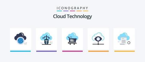 paquete de iconos flat 5 de tecnología en la nube que incluye vista. ojo. en línea. carretilla. carro. diseño de iconos creativos vector