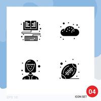 Modern Set of 4 Solid Glyphs and symbols such as book female student keyboard bun american Editable Vector Design Elements