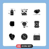 9 Thematic Vector Solid Glyphs and Editable Symbols of balloon power handshake energy business Editable Vector Design Elements
