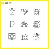 Pictogram Set of 9 Simple Outlines of money ruble gift seo business Editable Vector Design Elements