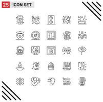 Line Pack of 25 Universal Symbols of network hardware speakers connection mic Editable Vector Design Elements