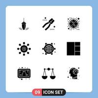 Pictogram Set of 9 Simple Solid Glyphs of seeding money tool dollar percentage Editable Vector Design Elements