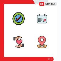 Pack of 4 creative Filledline Flat Colors of logistic hand tick plan love Editable Vector Design Elements