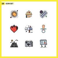 Stock Vector Icon Pack of 9 Line Signs and Symbols for post letter tablet box heart Editable Vector Design Elements