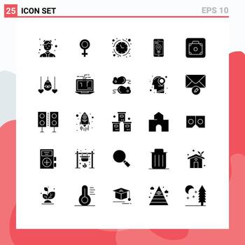 User Interface Pack of 25 Basic Solid Glyphs of lift smartphone banking pointer navigation Editable Vector Design Elements