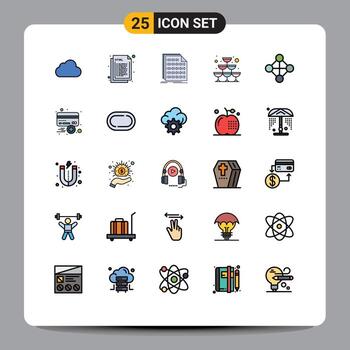 conjunto moderno de 25 colores planos de línea rellena pictograma de elementos de diseño vectorial editables de datos de vidrio web brillante de fiesta vector
