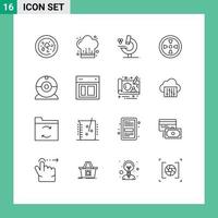 16 User Interface Outline Pack of modern Signs and Symbols of layout devices microscope camera wind Editable Vector Design Elements