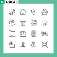 16 User Interface Outline Pack of modern Signs and Symbols of layout devices microscope camera wind Editable Vector Design Elements