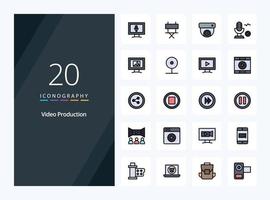 20 Video Production line Filled icon for presentation vector