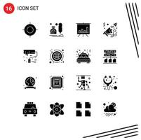 16 Universal Solid Glyphs Set for Web and Mobile Applications paint roller speaker office marketing business Editable Vector Design Elements