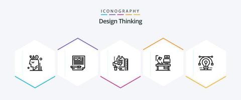 paquete de iconos de 25 líneas de pensamiento de diseño que incluye lámpara. mesa. documento. escala. rodillo vector