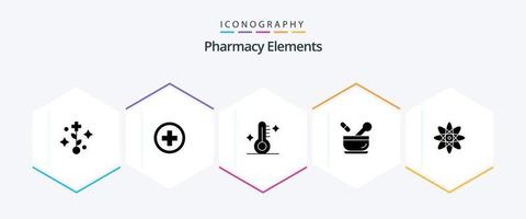 paquete de iconos de 25 glifos de elementos de farmacia que incluye medicamentos. hospital . signo. termómetro vector