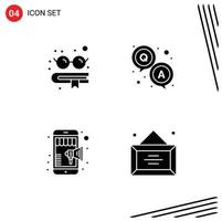 Modern Set of 4 Solid Glyphs Pictograph of book shopping answer survey business Editable Vector Design Elements