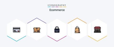 Ecommerce 25 FilledLine icon pack including shop. shop. lock. market. bag vector