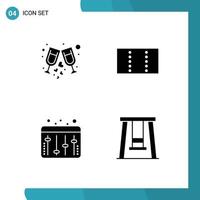 Pictogram Set of 4 Simple Solid Glyphs of drink kids party adjustment swing Editable Vector Design Elements