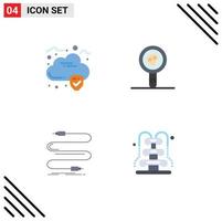Group of 4 Flat Icons Signs and Symbols for cloud cord biology analysis microbiology wire Editable Vector Design Elements