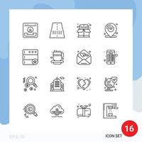 Universal Icon Symbols Group of 16 Modern Outlines of database iot book internet of things location Editable Vector Design Elements