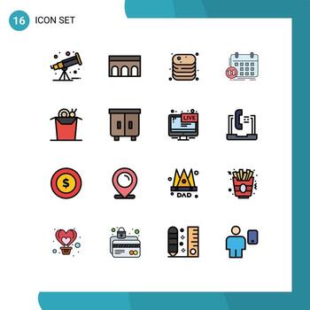 Modern Set of 16 Flat Color Filled Lines and symbols such as event timetable beef classes shop Editable Creative Vector Design Elements