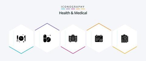 Health And Medical 25 Glyph icon pack including . report. healthbag. medical. day vector