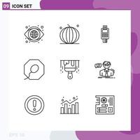 Set of 9 Vector Outlines on Grid for sperm payment vegetables credit card machine check Editable Vector Design Elements