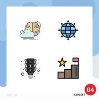 Modern Set of 4 Filledline Flat Colors and symbols such as brainstorming signal innovation globe stop Editable Vector Design Elements