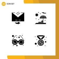 Group of 4 Modern Solid Glyphs Set for answer eye reply vacation sun Editable Vector Design Elements