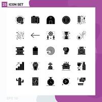 Group of 25 Modern Solid Glyphs Set for online movie file real estate islamic building Editable Vector Design Elements