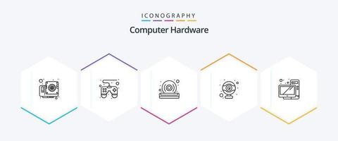 Computer Hardware 25 Line icon pack including monitor. desktop. dvd. computer. hardware vector