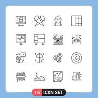 Pictogram Set of 16 Simple Outlines of appliances pulse cola lifeline wireframe Editable Vector Design Elements